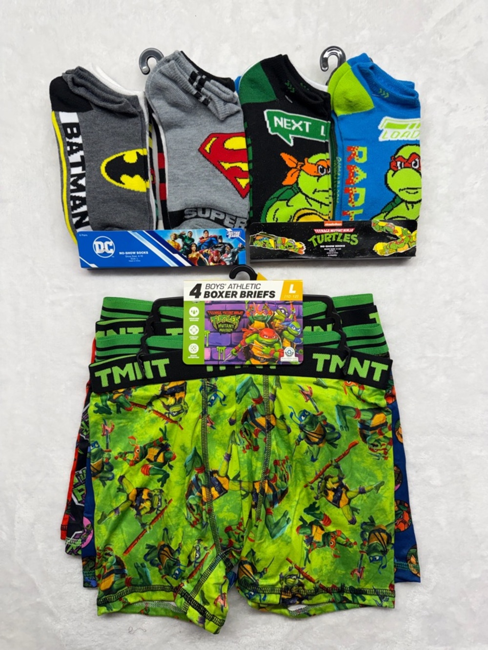 Kids Boxer Briefs 4 Pack L 10-12 With DC & Ninja Turtles Socks Boys Bundle